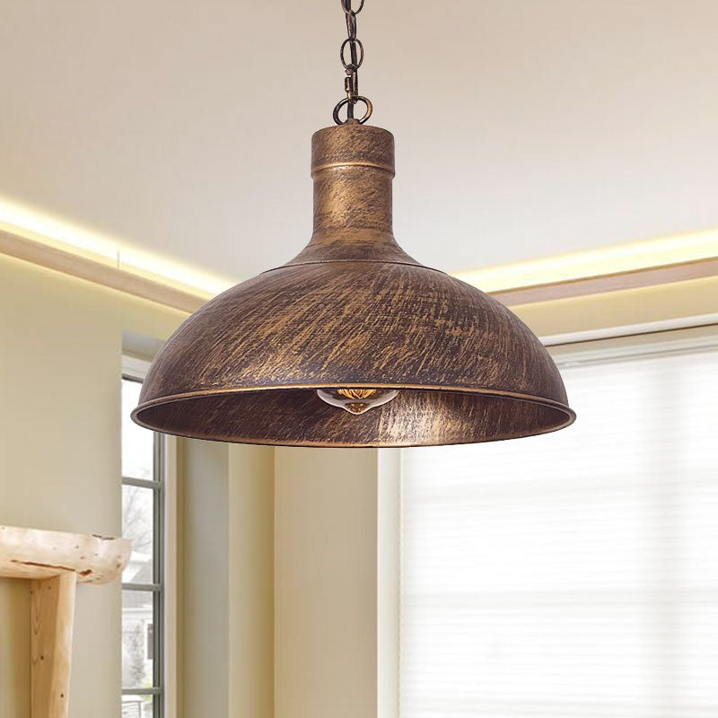 Vintage Style Aged Brass/Black Pendant Lighting For Balcony - Metal Dome Shade 1-Light Hanging