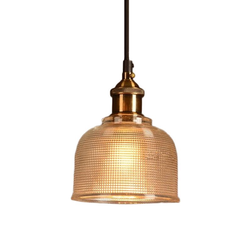 Ridged Glass Pendant Light For Balcony And Kitchen Traditional Cup Shape 1 Hanging Lamp