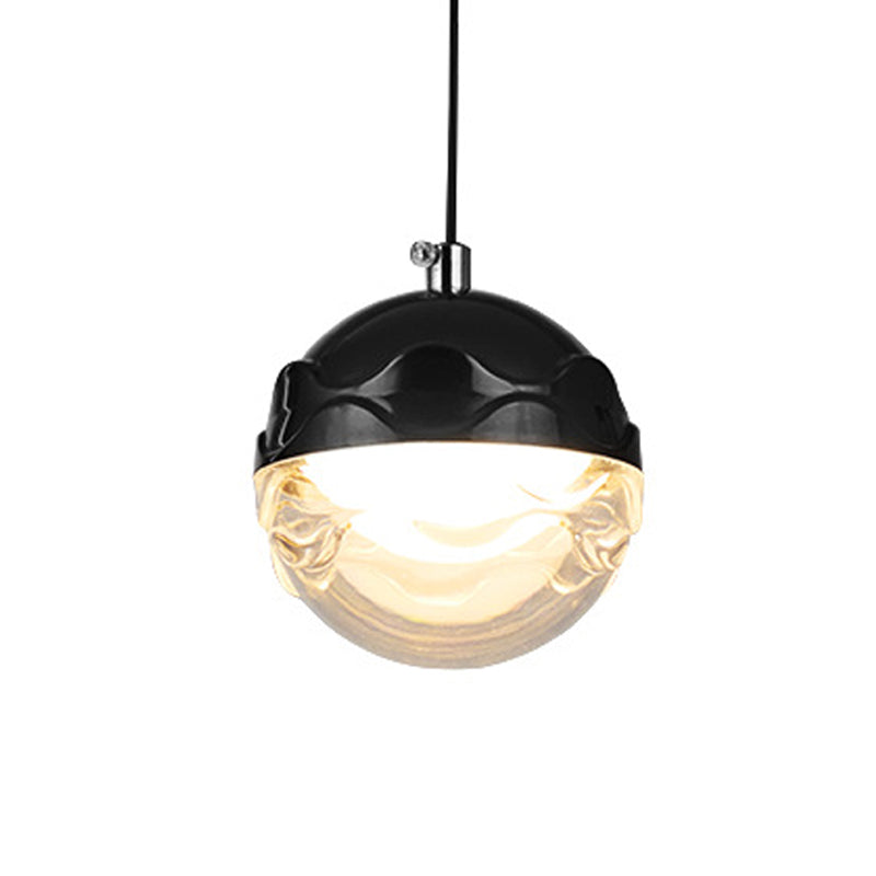 Minimalist Black Led Pendant Light For Bedroom - Globe Acrylic Suspension With Down Lighting
