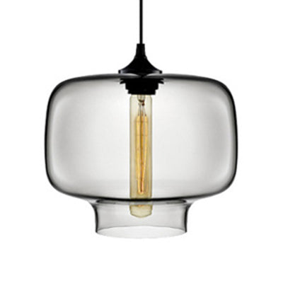 Contemporary Glass Cylinder Hanging Lamp - Red/Brown/Blue 1 Light Ceiling Smoke Gray