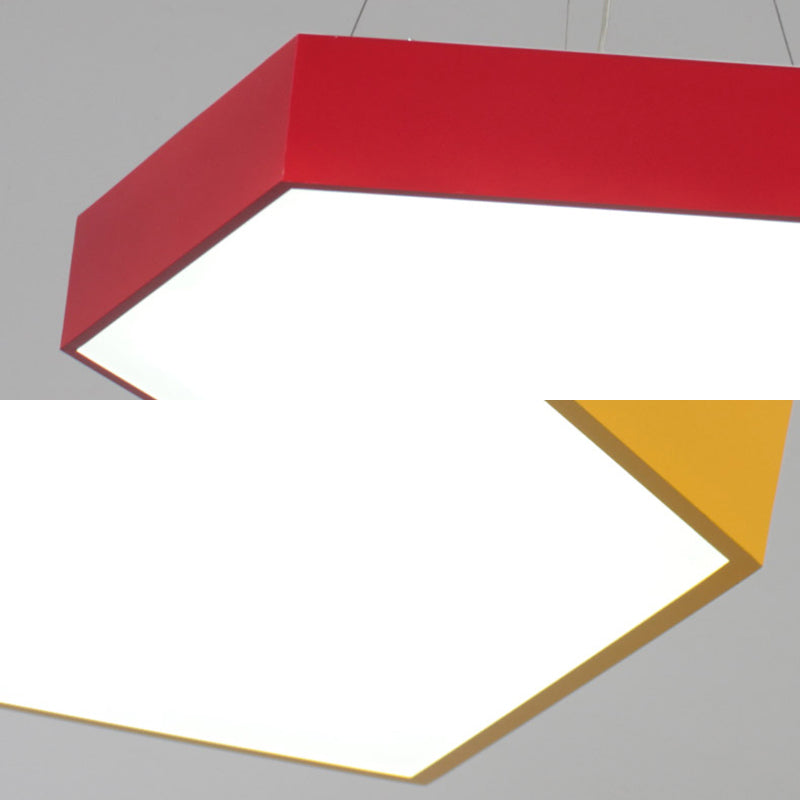 Contemporary Hexagon Pendant Lamp With Led Yellow/Silver/Purple Metal Ceiling Light Multiple Sizes