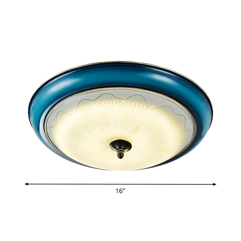 Retro Style Blue Glass Led Flushmount Light For Bedroom 16/20 Wide