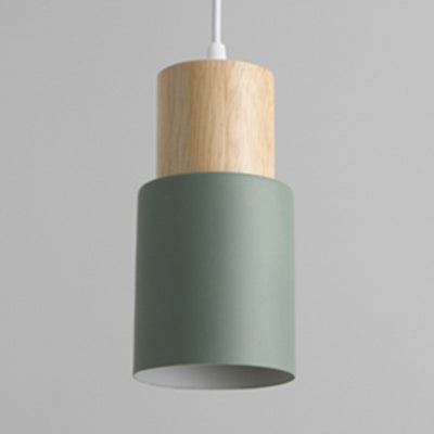 Modern Metal And Wood Pendant Light For Office Or Hallway With 1 Cylindrical Hanging Lamp