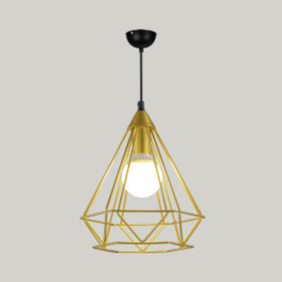 Diamond Wire Guard Pendant Light - Rustic Metal Hanging Lamp For Stair Cafe Gold / 10