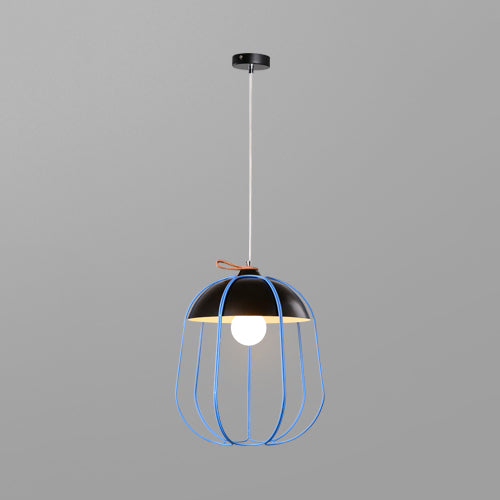 Nordic Metal Single Pendant Light In Black/Blue/Orange - Wire Guard Ceiling Hanging Lamp Black