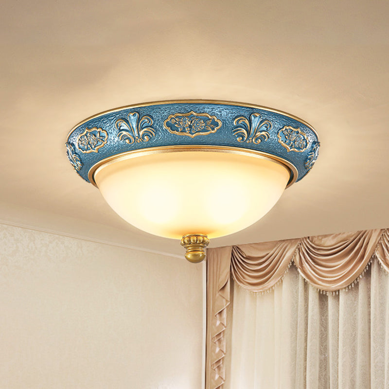 Blue Countryside Flush Mount Lamp For Bedroom - 15/19 Wide / 15