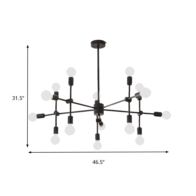 Industrial Metal Chandelier With Open Bulbs - 9/12 Lights In Black/Brass For Dining Room Pendant