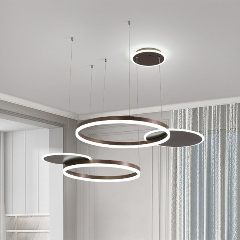 Modern Metallic Circular Multi-Lamp Pendant In Gold/Coffee With Led Warm/White Light - Ceiling Hang