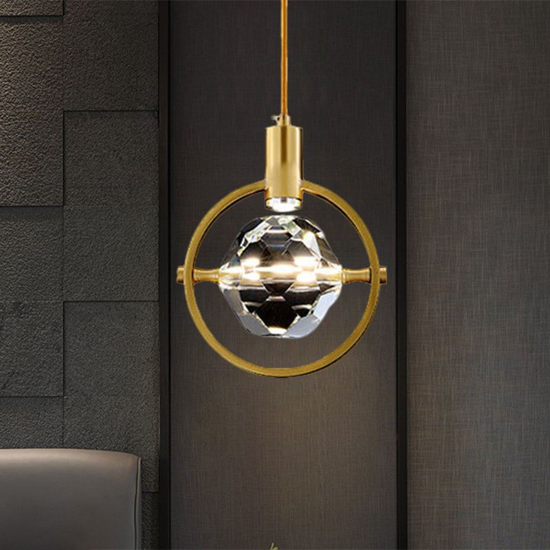 Contemporary Led Crystal Hanging Lamp Kit - Gold Finish Clear