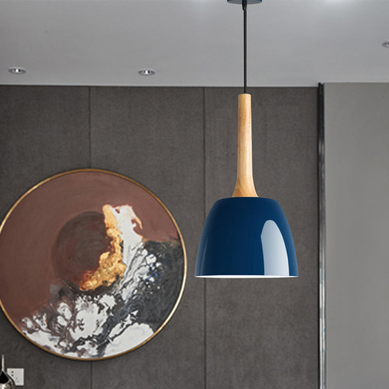 Modernist Metal Pendant Lighting: Yellow/Blue/Green Domed Hanging Ceiling Light For Dining Room Blue