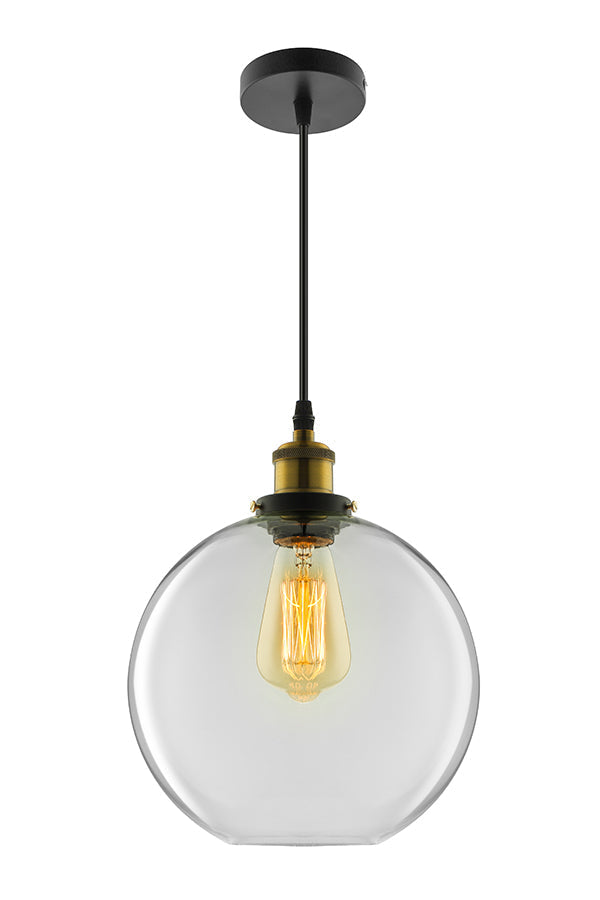 Industrial Brass Pendant Light With Clear Glass - 8 10 Or 12 Wide