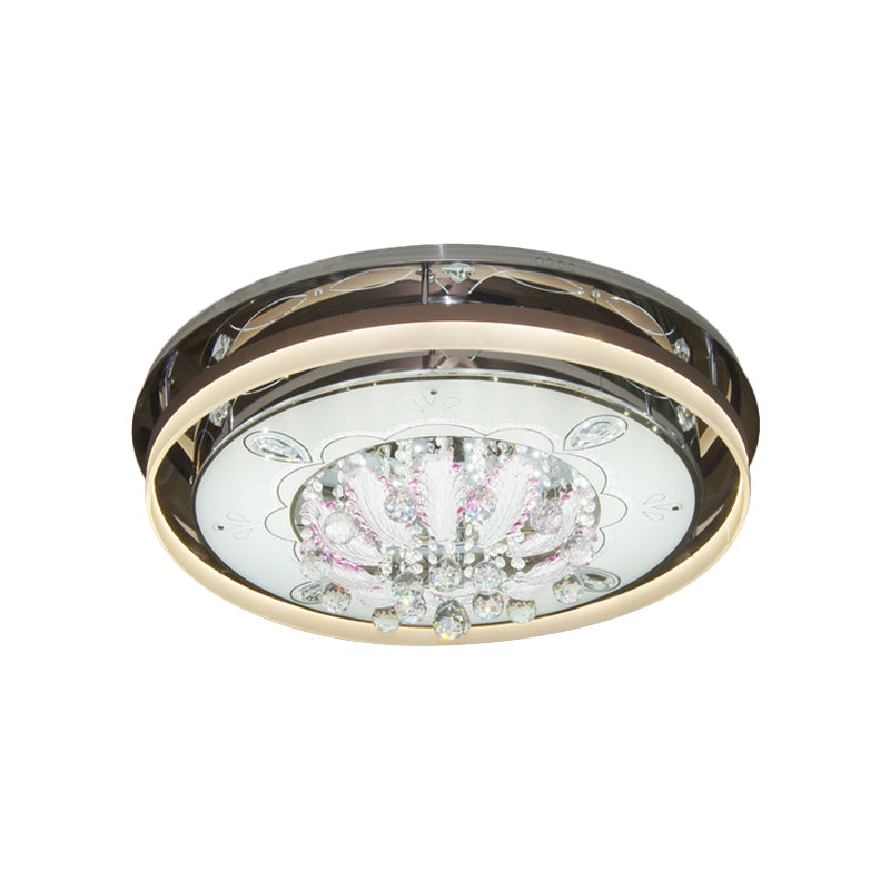 Modern Drum Led Flush Ceiling Light With Clear Crystal Draping - 23.5/31.5 Wide Stainless-Steel