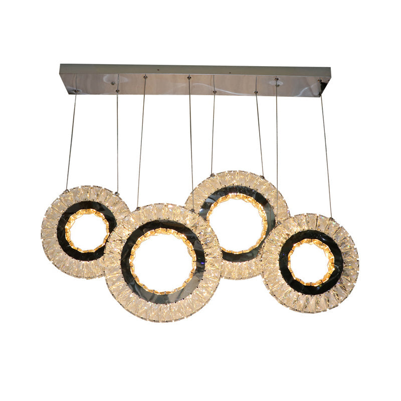 Contemporary Led Crystal Blocks Suspension Light - 4-Ring Black Multi-Ceiling Lamp