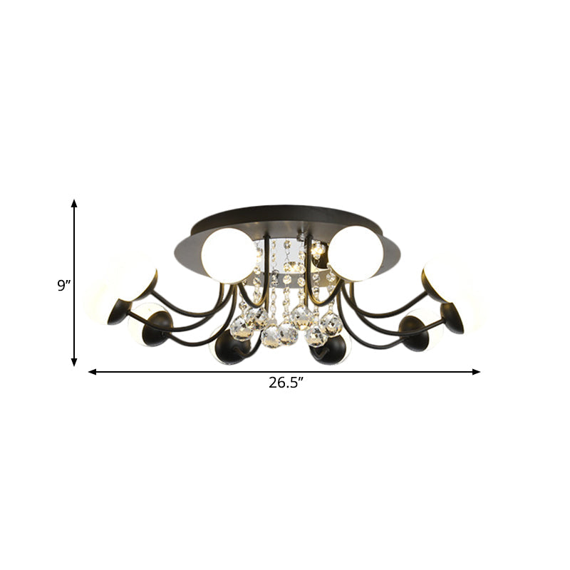Hand-Cut Crystal Sphere Ceiling Light With Modern Design: 10/12-Head Black/White Mounting For Parlor