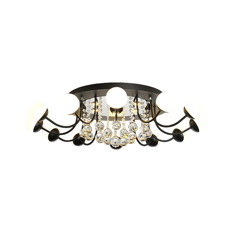 Hand-Cut Crystal Sphere Ceiling Light With Modern Design: 10/12-Head Black/White Mounting For Parlor
