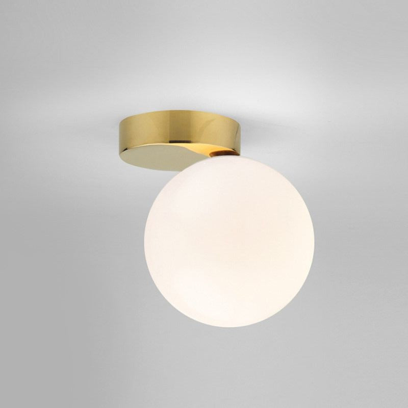 Nordic 1-Bulb Flush Mount Ceiling Light In Gold Finish With White Glass Globe
