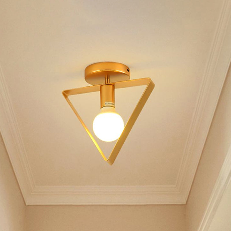 Nordic Metal Semi-Flush Mount Ceiling Light In Gold - Triangular/Square/Round Shade 1-Light Fixture