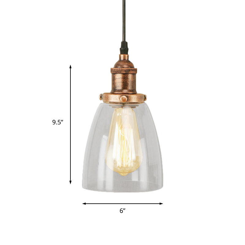 Aged Copper Pendant Light - Vintage Clear Glass With Tapered Design Perfect For Dining Room