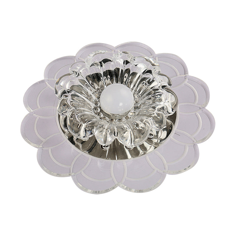 Silver Flush Mount Led Ceiling Light Fixture With Clear Crystal Flower Design - Warm/Multi Color