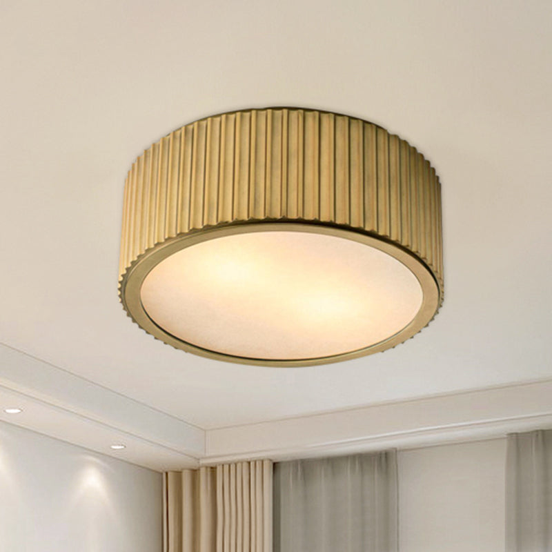 Gold Frosted Glass Ceiling Fixture - 3-Bulb Circular Flush Mount Recessed Lighting 12/16 Wide