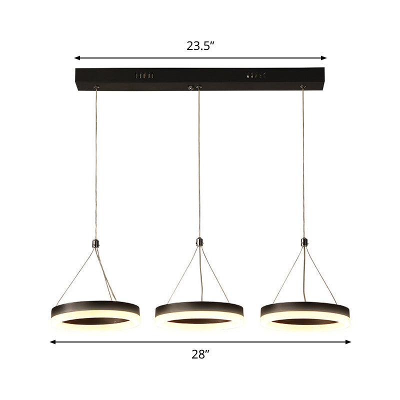Modern Style Circular Acrylic Pendant With 3 Black Led Multi Lights - Ceiling Hanging Fixture