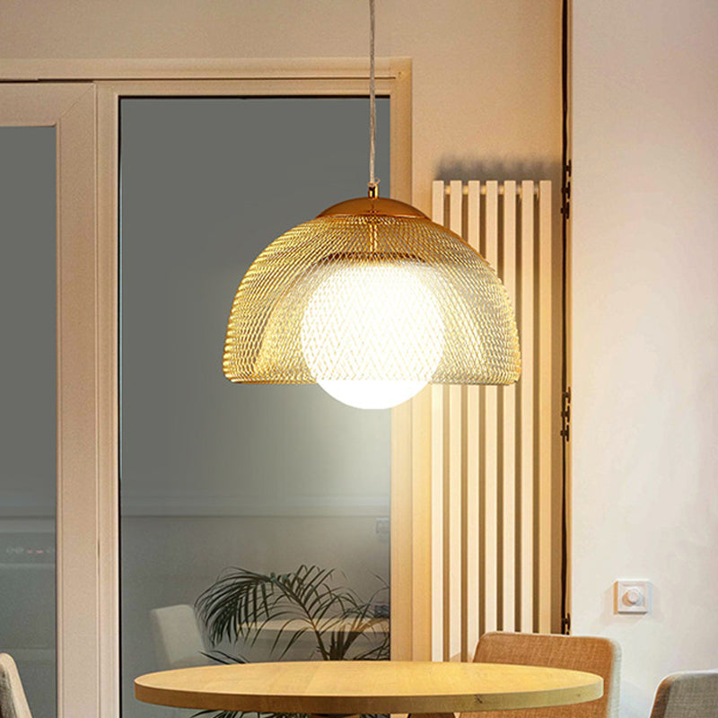 Vintage Opal Matte Glass Globe Pendant Light With Dual Mesh Screen And Gold Finish - 12/16 Wide 1
