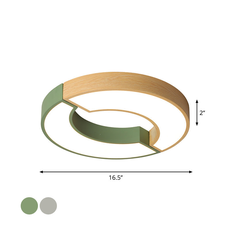 Grey/Green-Wood Double Arch Flushmount Nordic Iron Led Ceiling Mounted Light - 16.5/20.5 Diameter