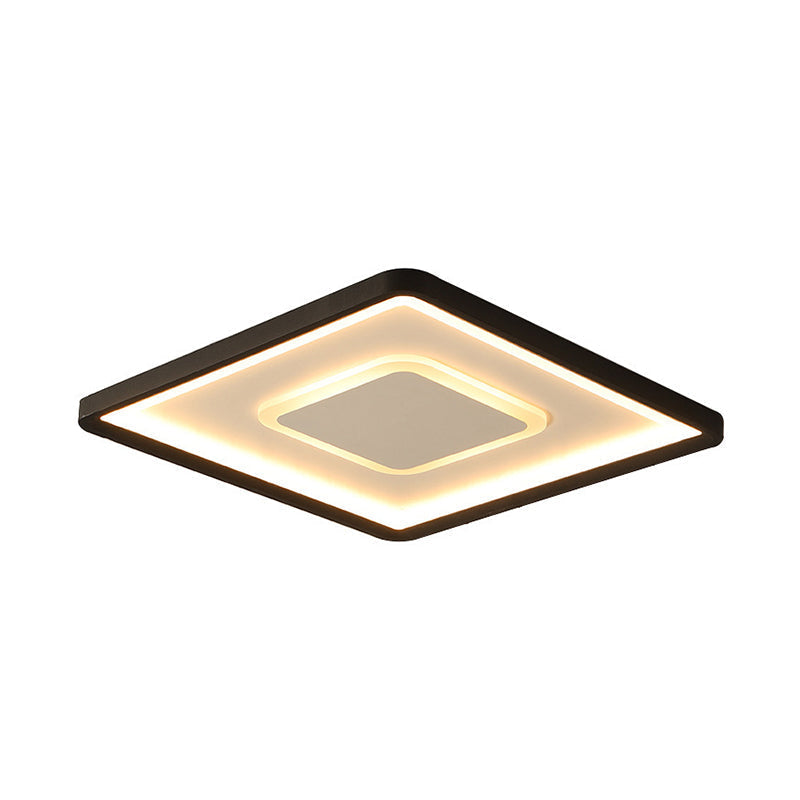 Minimalist 2-Layer Black Acrylic Flush Light Fixture - 16/19.5 Inch Square Led Ceiling Mount Lamp In