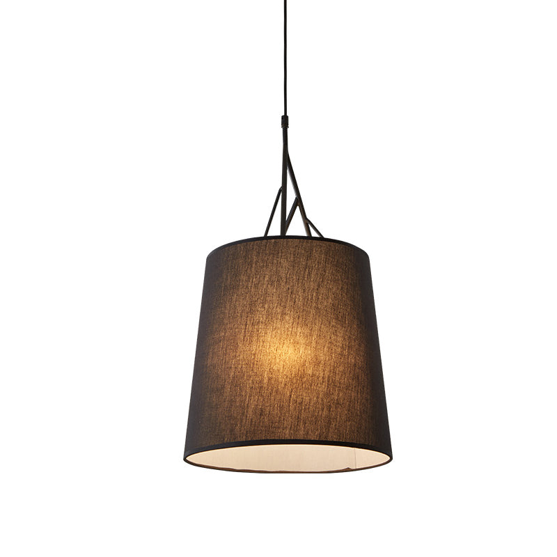 Nordic Single Conic Pendant Lamp - Hand Sewn Fabric Black/White Twig Arm