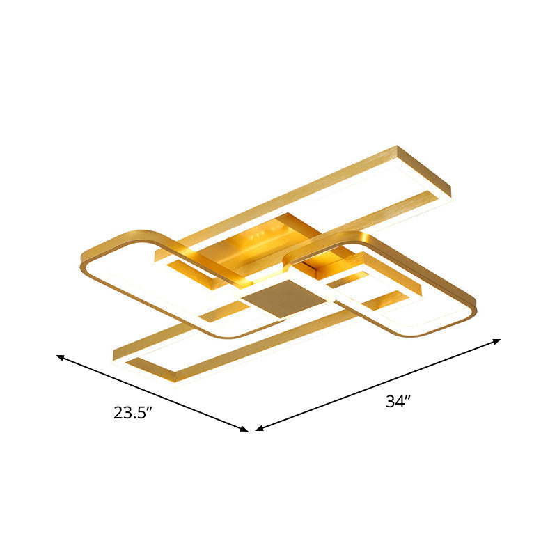 Gold Crisscrossed Rectangle Flush Light Acrylic Led Ceiling Lamp - Modernist Design 20.5/34 Wide