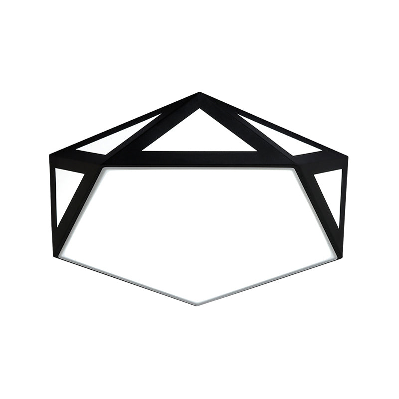 Sleek Black/White Pentagon Flush Ceiling Light With Acrylic Shade - Simple Led For Bedroom Available