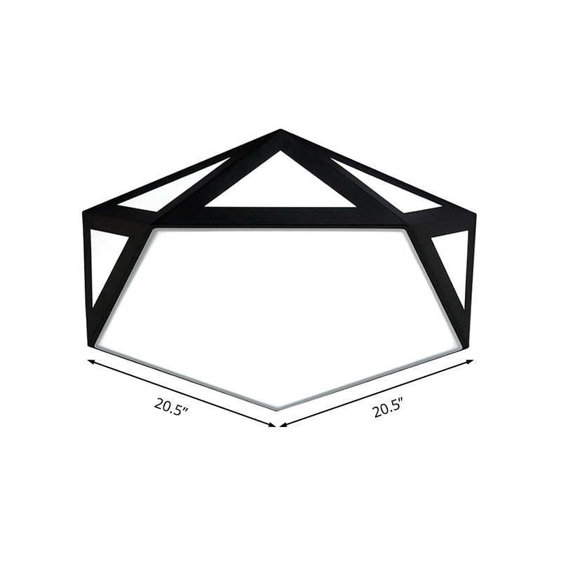Sleek Black/White Pentagon Flush Ceiling Light With Acrylic Shade - Simple Led For Bedroom Available