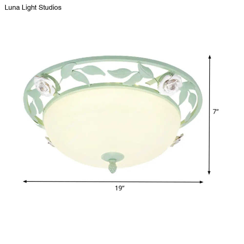 15’/19’ Korean Flower Metal Bowl Ceiling Light - 1 Head Flush Mount Fixture In Pink/Blue/Green