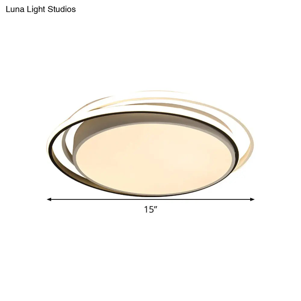 15’/19’ W Led Flush Ring Light - Simple Style Metal Ceiling Lighting In Black/White