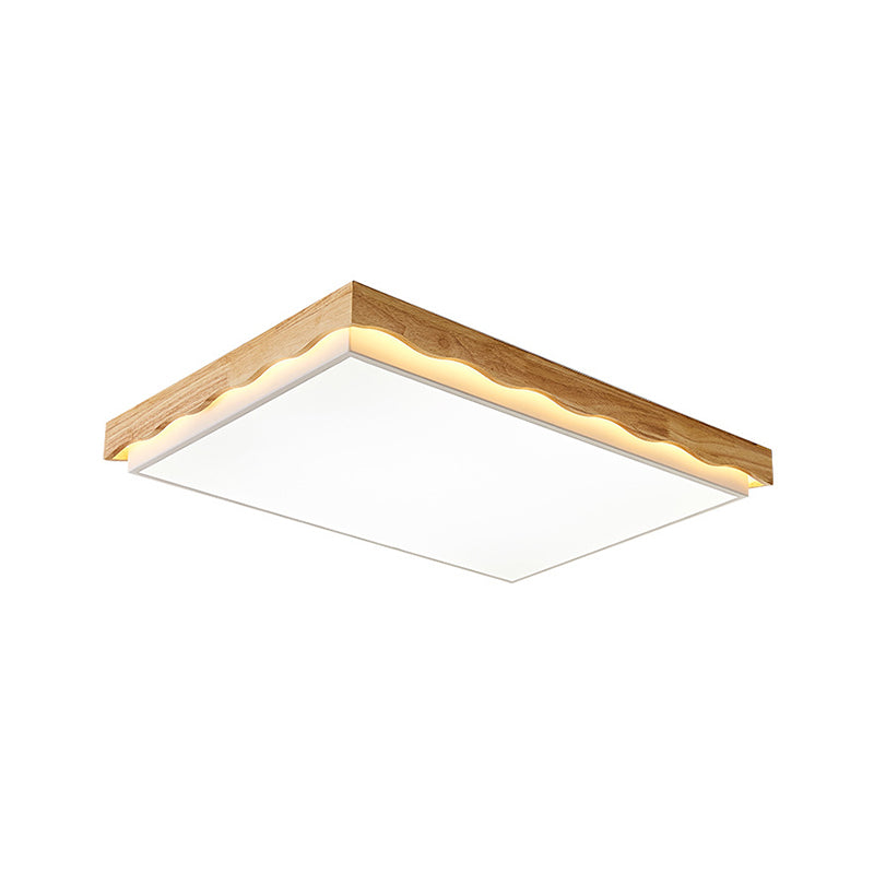 Minimalist Wood Beige Led Ceiling Light For Bedroom - Rectangular/Square Shapes In White/Warm With