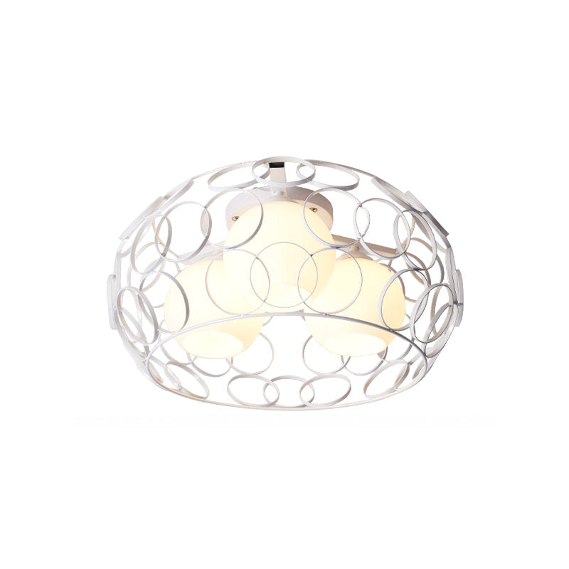 Nordic Drum Iron Cage Ceiling Light With Ball Glass Shade In White/Black Perfect For Dining Rooms