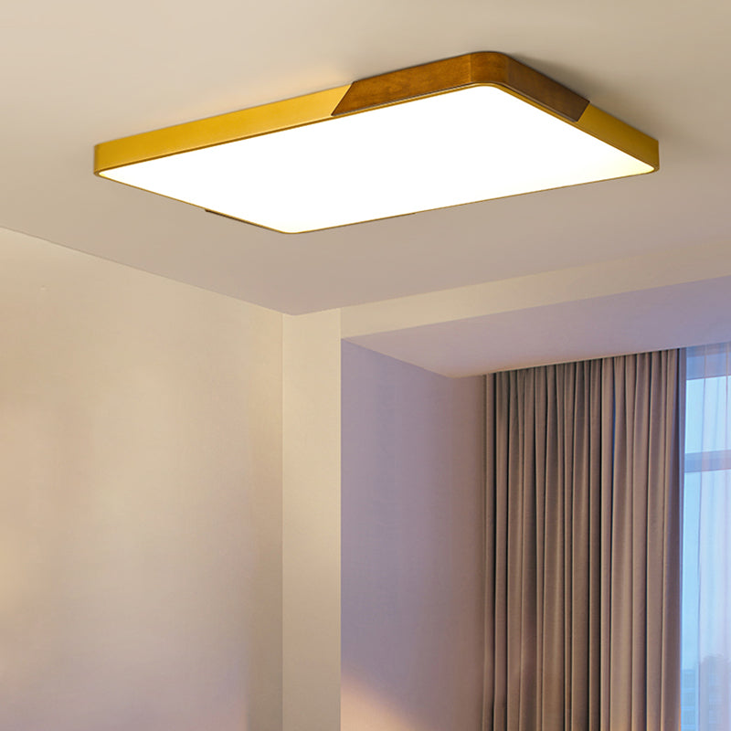 Modern Led Flush Mount Ceiling Lamp With Gold Metal Wood Finish And Acrylic Diffuser - 16/19.5/25.5
