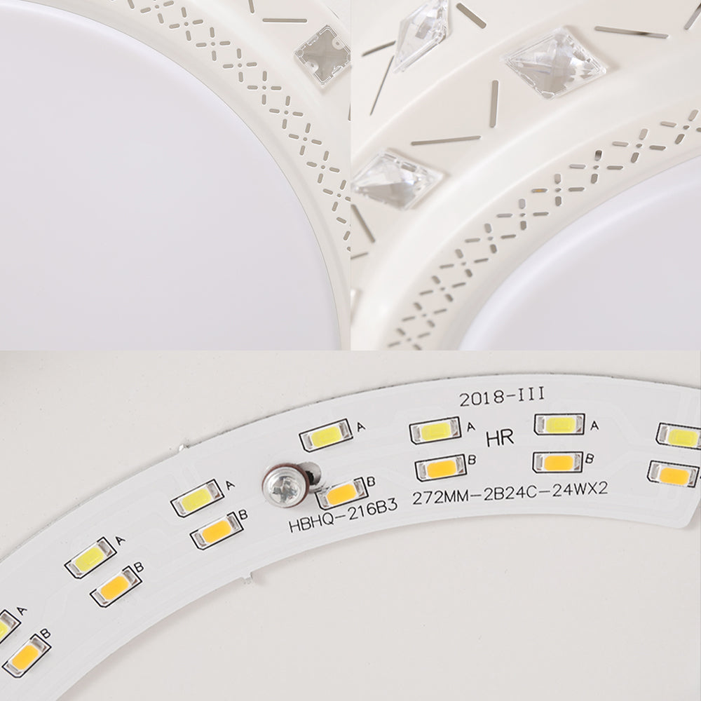 Modern White Drum Ceiling Flush Mount With Crystal Accent Led Fixture - Perfect For Bedrooms 16/19.5