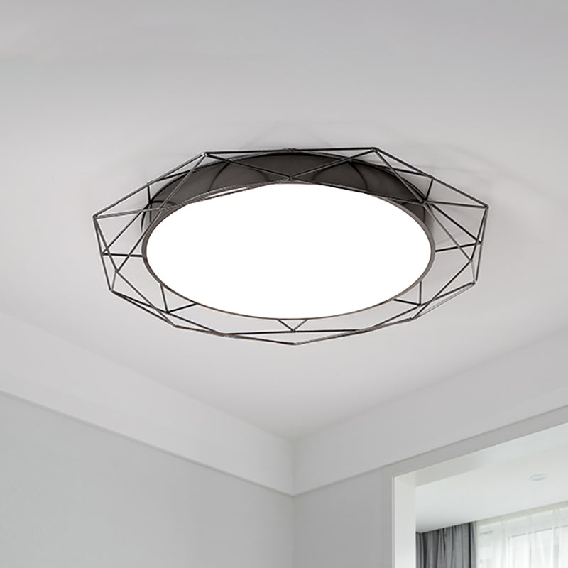 Metallic Flush Mount Ceiling Light Round Nordic Gold/Black Wire Frame Ideal For Bedroom 21.5/25.5
