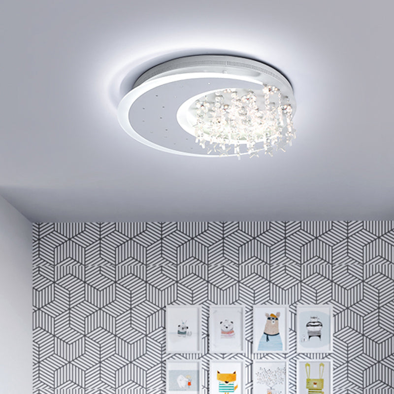 Modern Flush Ceiling Light With Crystal Accent - 16/23.5 Round Metal White Led Fixture / 23.5
