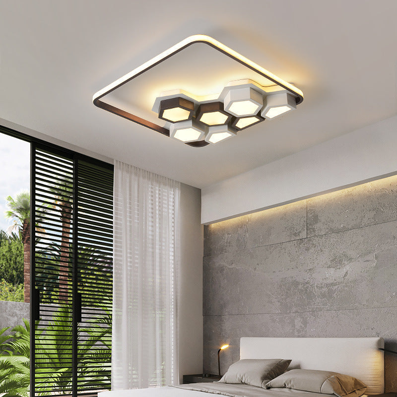 Honeycomb Metal Flush Ceiling Light: Modern Black & White Led Fixture (19.5/35.5) For Living Room