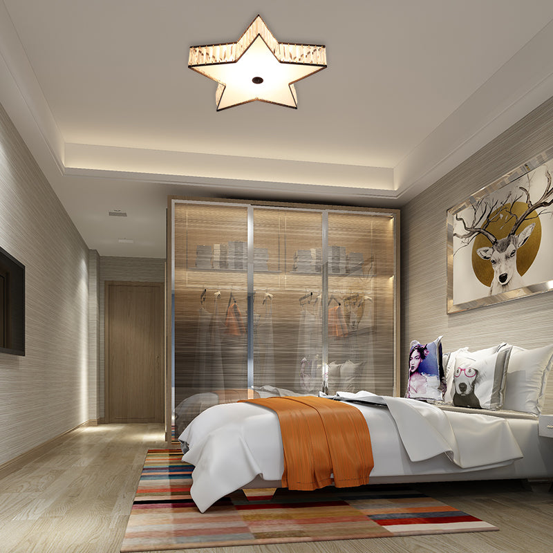 Contemporary Led Flush Light Fixture: Clear Crystal Star With Acrylic Diffuser For Bedroom In White