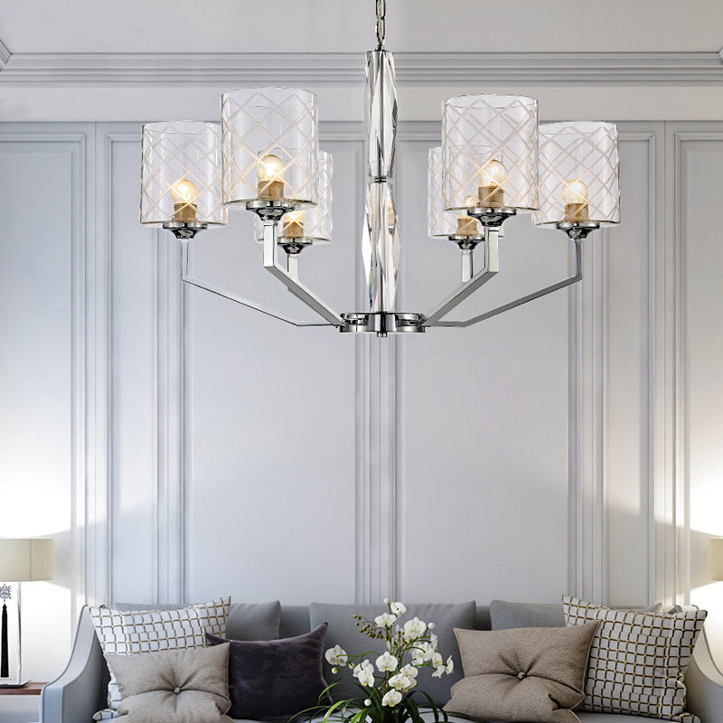Sleek Glass Up Chandelier 6/8-Light Ceiling Lighting Fixture In Chrome