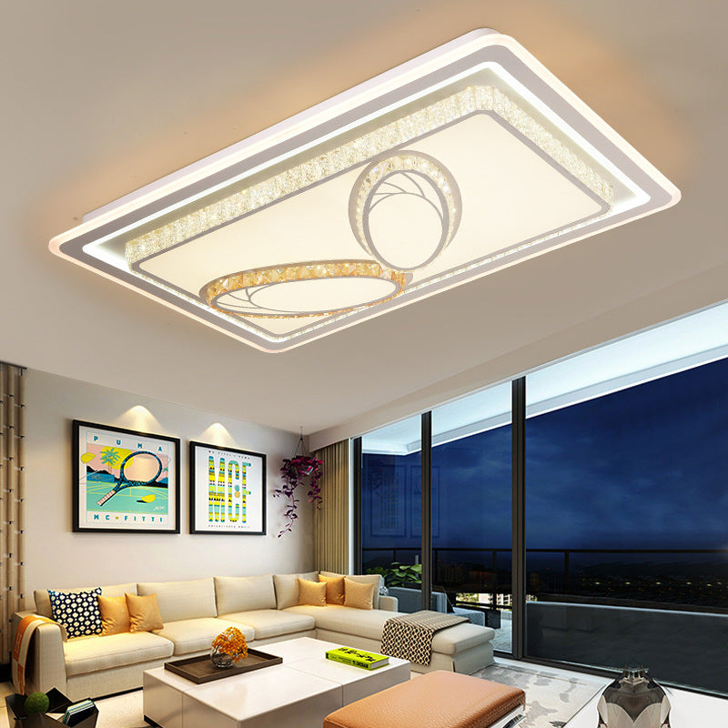 Geometric Crystal Led Ceiling Light For Living Room: Minimal Rectangle Flush Mount With Leaf Pattern