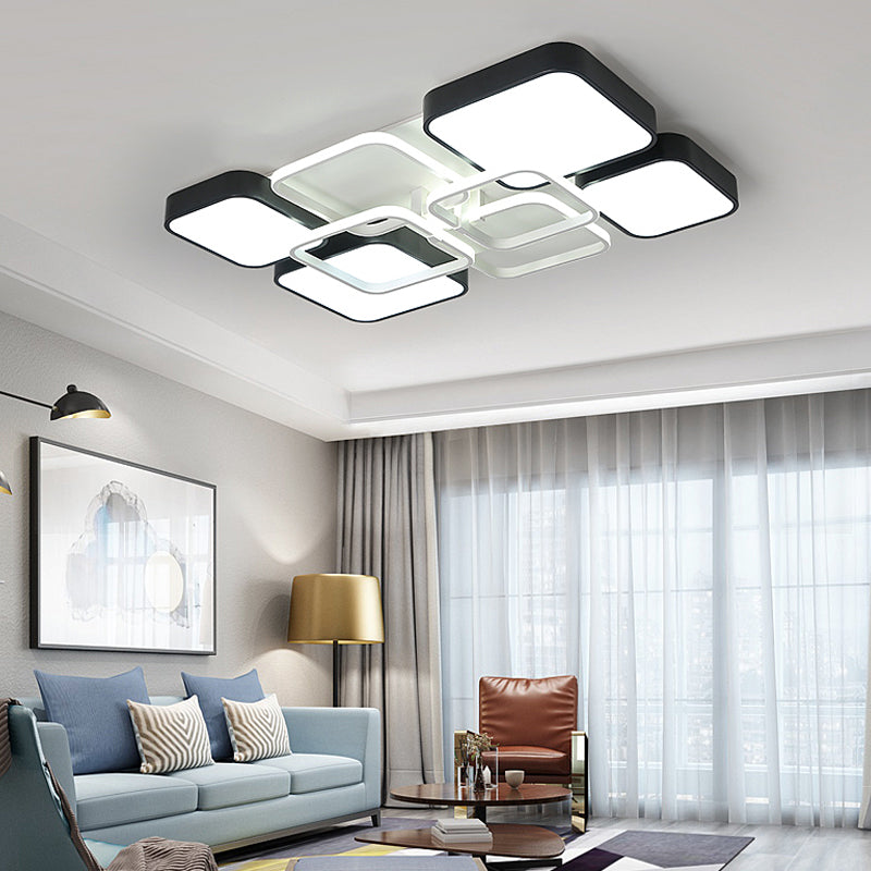 Minimalist Black Flush Mount Led Ceiling Light Square Design 16/19.5 Width Aluminum & Acrylic