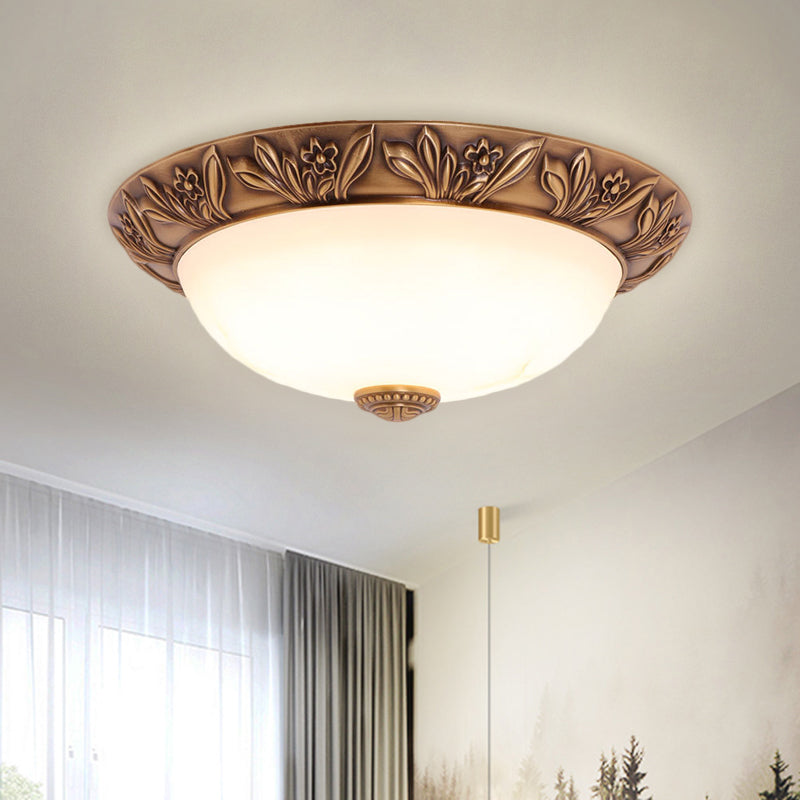 Antiqued Brass Flush Mount Bowl Light Fixture With Multiple Head Options 12/16/21.5 Width / 12