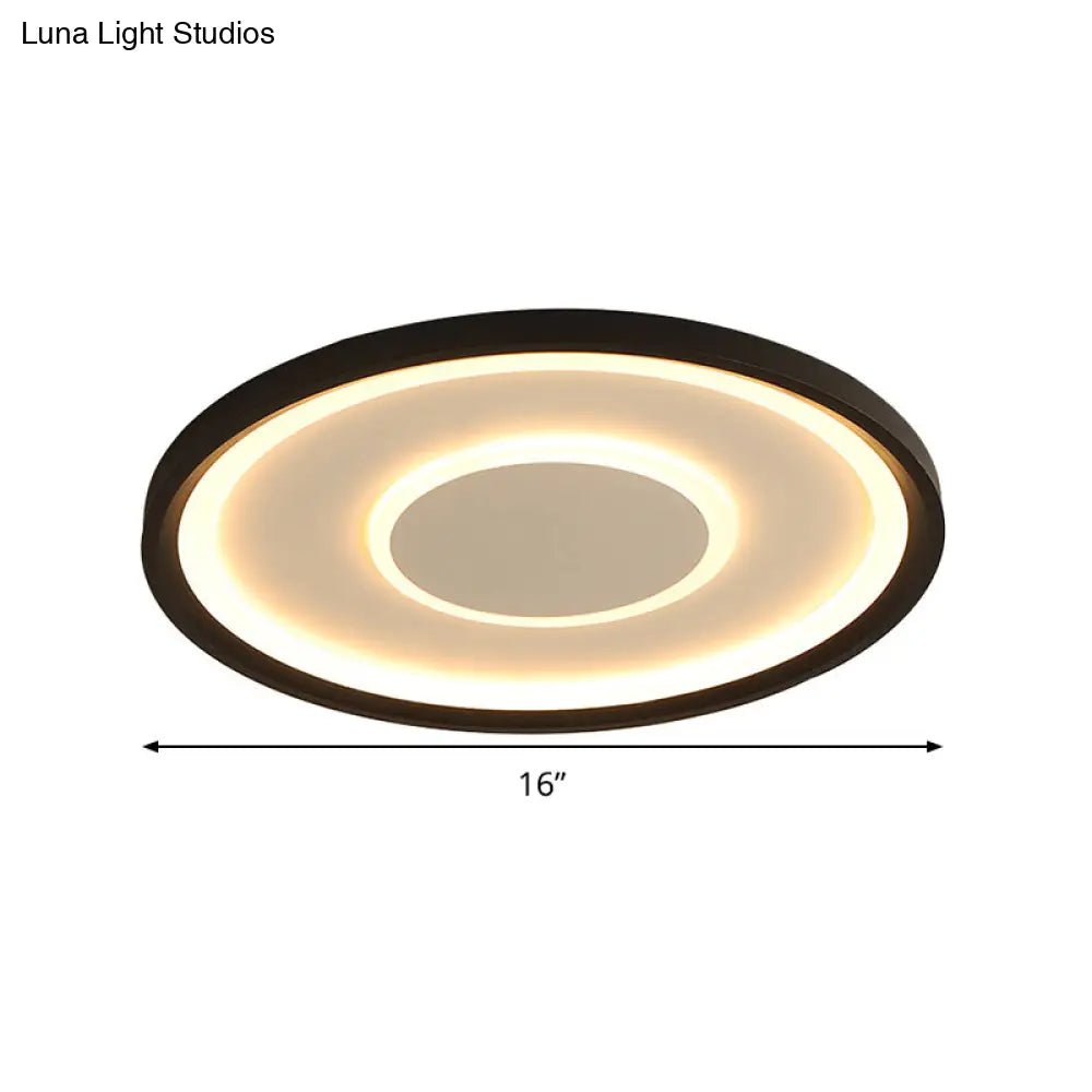 16’/19.5’ Wide Contemporary Black Tray Led Ceiling Lamp - Flush Mount Metal Lighting With