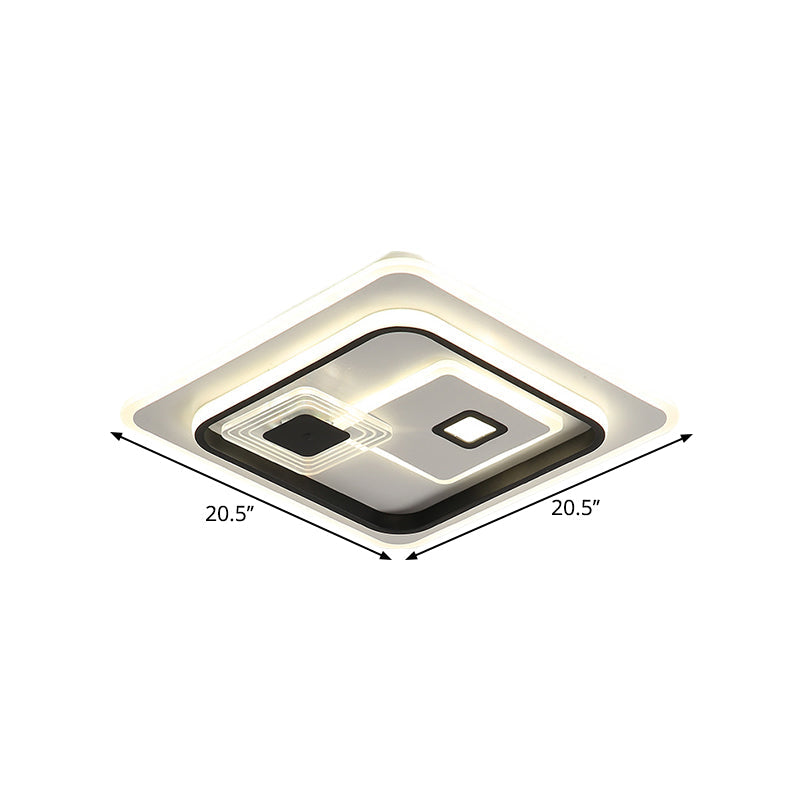 Led Minimalist Black Flush Mount Ceiling Lamp With Metal Rectangle Shade Warm/White Light Options