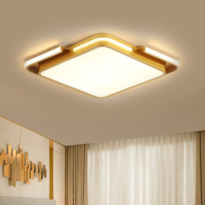 Modernist Led Gold Square Ceiling Fixture- Flush Mount Metal Lighting In Warm/White Light / Warm