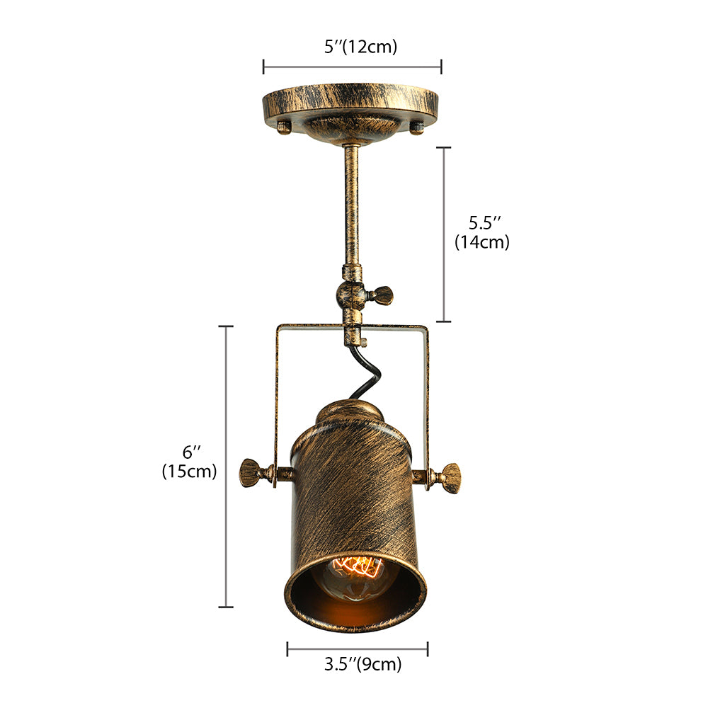 Vintage Style Bronze/Gold Finish Semi Flush Mount Ceiling Light With Cylindrical Shade Ideal For
